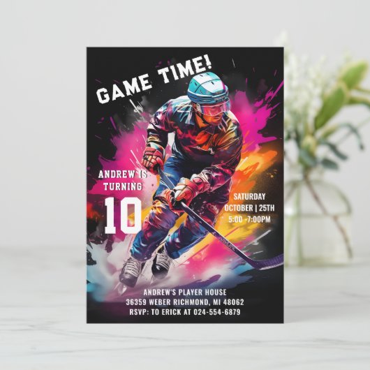 パーソナルアイスホッケースポーツ誕生日パーティー 招待状 (スタンド正面)