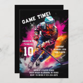 パーソナルアイスホッケースポーツ誕生日パーティー 招待状 (正面/裏面)