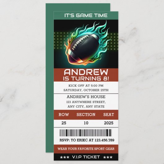 パーソナルアメリカンフットボールテーマチケット誕生日 招待状 (正面/裏面)