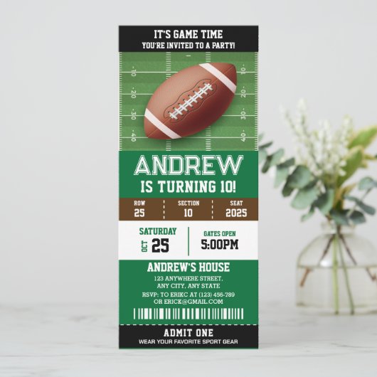 パーソナルアメリカンフットボール誕生日パーティーチケット 招待状 (スタンド正面)