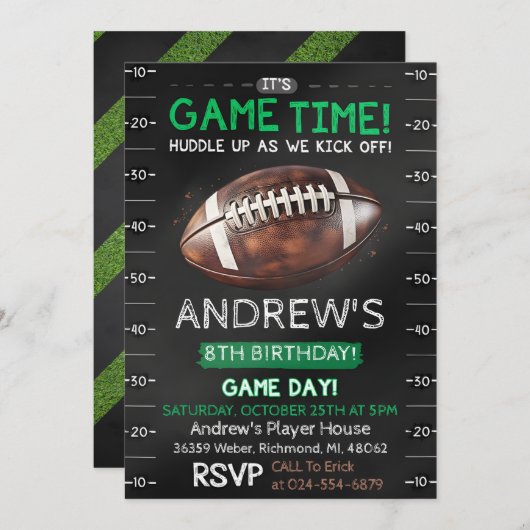 パーソナルアメリカンフットボール誕生日招待状 招待状 (正面/裏面)