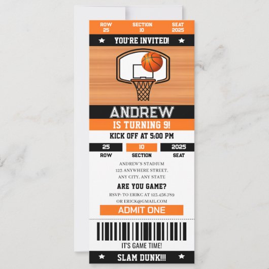 パーソナルアルティメットバスケットボール誕生日イベントパス 招待状 (正面)