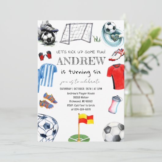 パーソナルウォーターカラーサッカー誕生日パーティー 招待状 (スタンド正面)