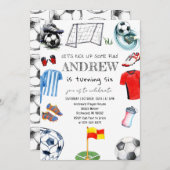 パーソナルウォーターカラーサッカー誕生日パーティー 招待状 (正面/裏面)