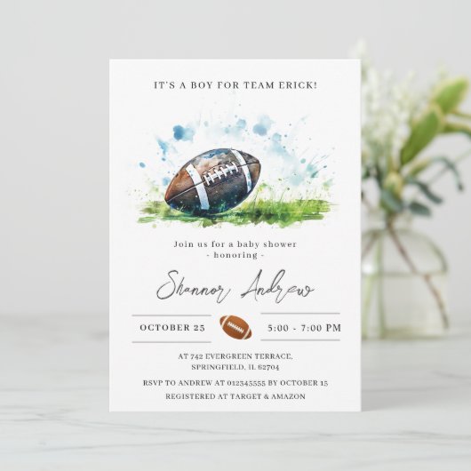 パーソナルエレガントフットボールのアメリカンベイビーシャワー 招待状 (スタンド正面)