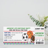 パーソナルオールスタースポーツチケット誕生日 招待状 (スタンド正面)