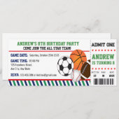 パーソナルオールスタースポーツチケット誕生日 招待状 (正面/裏面)