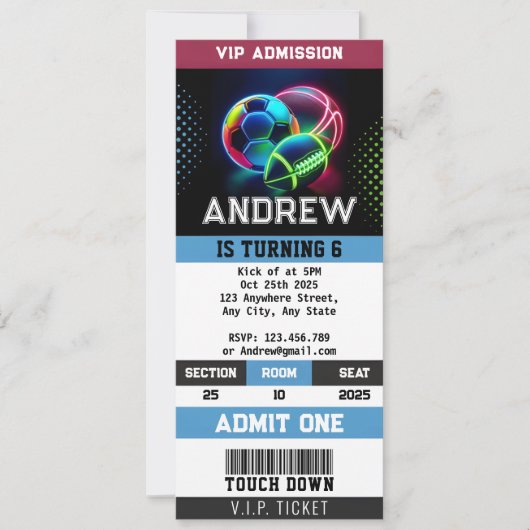 パーソナルオールスタースポーツチケット誕生日 招待状 (正面)