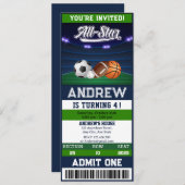 パーソナルオールスタースポーツチケット誕生日 招待状 (正面/裏面)