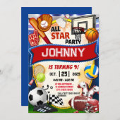 パーソナルオールスタースポーツテーマ誕生日パーティー 招待状 (正面/裏面)