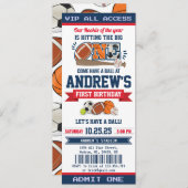 パーソナルオールスタースポーツファースト誕生日チケット 招待状 (正面/裏面)