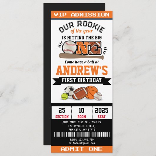 パーソナルオールスタースポーツファースト誕生日招待状 招待状 (正面/裏面)