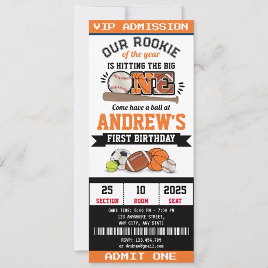 パーソナルオールスタースポーツファースト誕生日招待状 招待状 (正面)