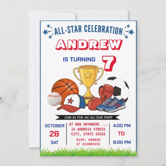 パーソナルオールスタースポーツ誕生日招待状 招待状 (正面)