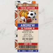 パーソナルオールスターズスポーツチケット誕生日 招待状 (正面/裏面)