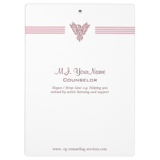 パーソナルカウンセラーの高級ストライプとピンクのフェニックス クリップボード (裏面)