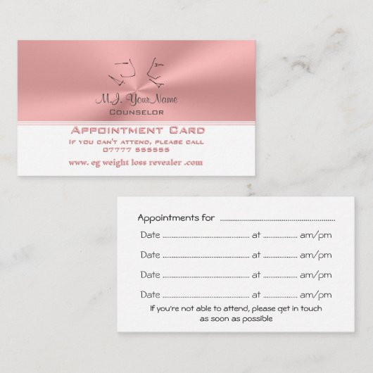 パーソナルカウンセラー豪華なピンククロムルック 予約カード (正面/裏面)