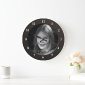 パーソナルカスタム文字の写真と黒い枠 ラージ壁時計 (ホーム)