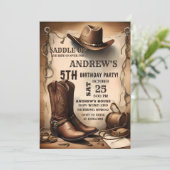 パーソナルカントリーウエスタンサドルアップカウボーイ誕生日 招待状 (スタンド正面)