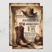 パーソナルカントリーウエスタンサドルアップカウボーイ誕生日 招待状 (正面/裏面)