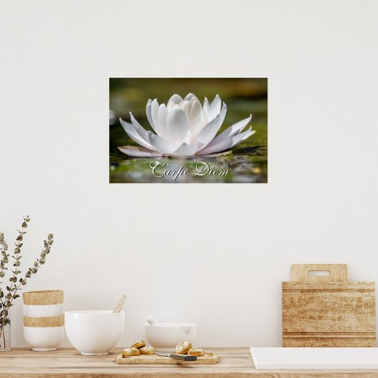 パーソナルカーペディエム白い水のユリの花 ポスター (キッチン)