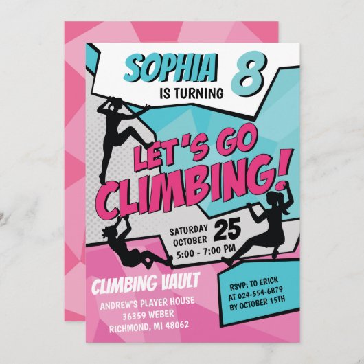 パーソナルガールズロック登山誕生日招待状 招待状 (正面/裏面)