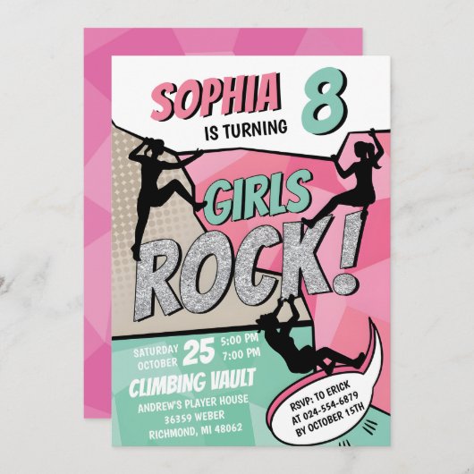 パーソナルガールズロック登山誕生日招待状 招待状 (正面/裏面)