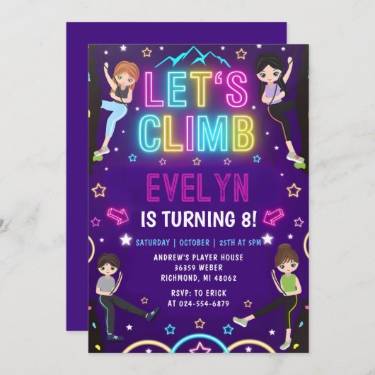 パーソナルガールロック登山誕生日招待状 招待状 (正面/裏面)