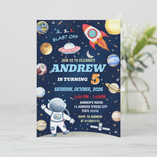 パーソナルキッズアウタースペース誕生日招待状 招待状 (スタンド正面)