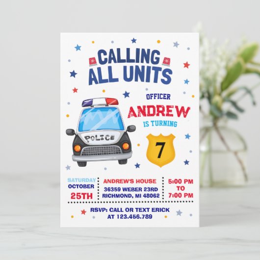 パーソナルキモダンッズポリス誕生日招待状 招待状 (スタンド正面)