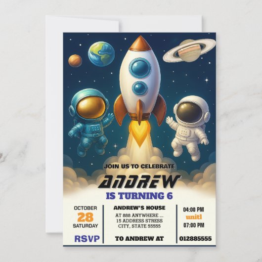 パーソナルギャラクシー宇宙飛行士の誕生日  招待状 (正面)