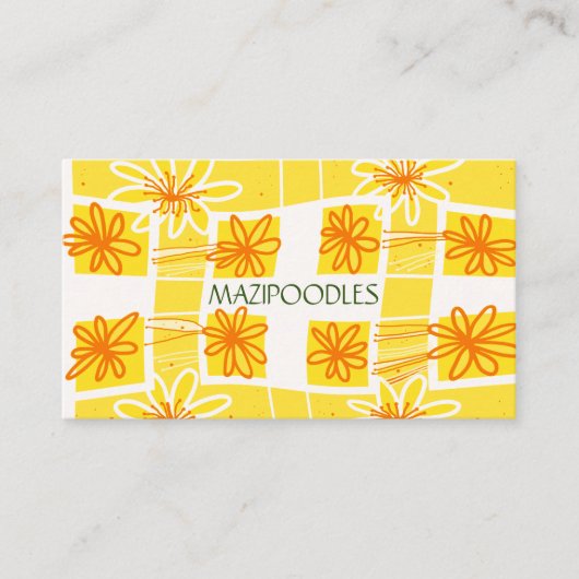 パーソナルクリエイティブフローラチェックイエローオレンジグリーン 名刺 (正面)