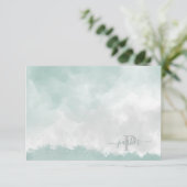 パーソナルグリーンウォーター色イニシャル名モノグラム サンキューカード (スタンド正面)