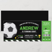 パーソナルグリーンモダンサッカーチケット誕生日 招待状 (正面/裏面)