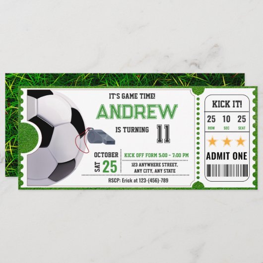 パーソナルサッカーゲームチケットパーティー 招待状 (正面/裏面)