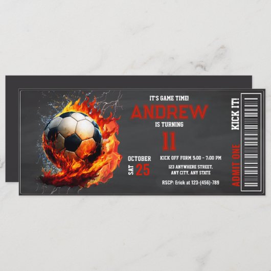 パーソナルサッカーチケット誕生日男の子パーティー 招待状 (正面/裏面)