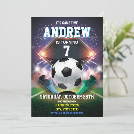 パーソナルサッカー誕生日印刷可能招待状 招待状 (スタンド正面)