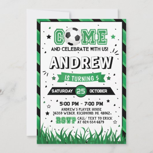 パーソナルサッカー誕生日招待状パーティー 招待状 (正面)