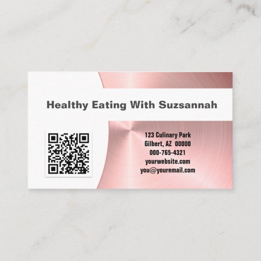 パーソナルシェフつや消しピンクメタルフォトQRコード 名刺 (裏面)