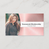 パーソナルシェフつや消しピンクメタルフォトQRコード 名刺 (正面)