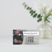 パーソナルシェフつや消し鋼カスタムの写真QRコード 名刺 (スタンド正面)