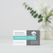 パーソナルシェフのミニマリストグレー、ホワイト、アクア 名刺 (スタンド正面)