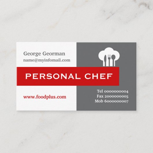 パーソナルシェフのミニマリストグレー、白、赤 名刺 (正面)
