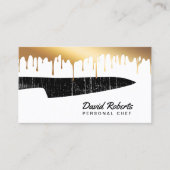 パーソナルシェフケータリングブラックナイフシック金ゴールドドリップ 名刺 (正面)