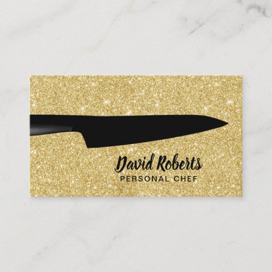 パーソナルシェフケータリングブラックナイフ金ゴールドグリッター 名刺 (正面)