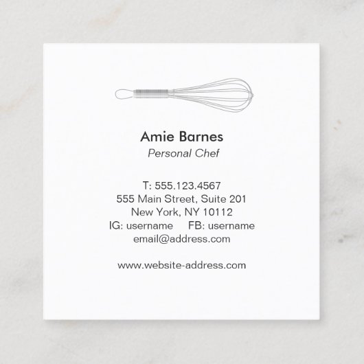 パーソナルシェフケータリングホワイトウィスクブラック スクエア名刺 (裏面)