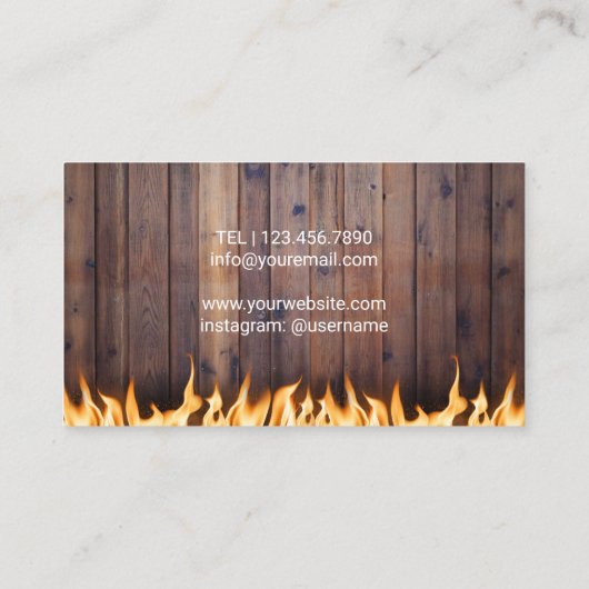 パーソナルシェフケータリング金ゴールドナイフ&ファイアウッド 名刺 (裏面)