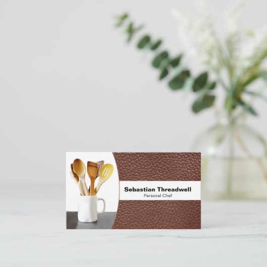 パーソナルシェフスプーンブラウンレザーカスタム写真 名刺 (スタンド正面)