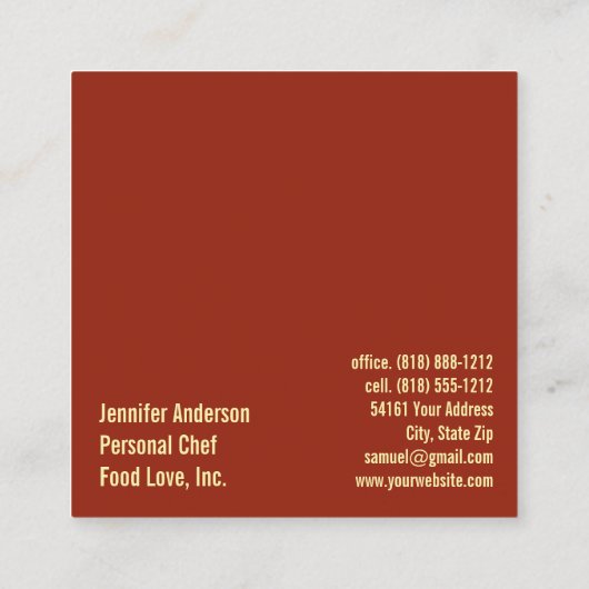 パーソナルシェフスーシェフレストラン スクエア名刺 (裏面)