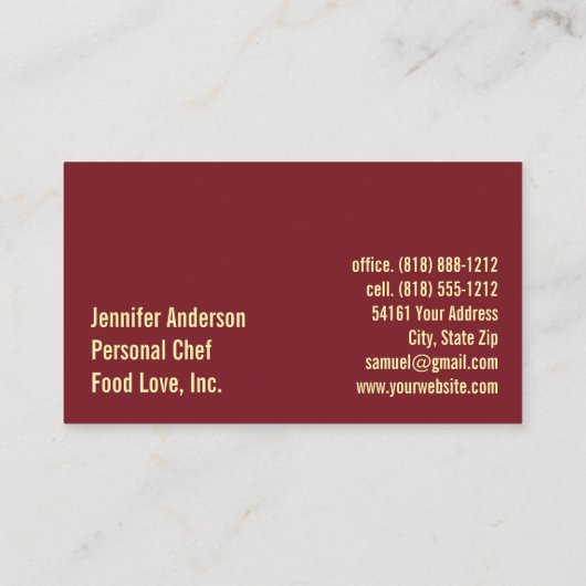 パーソナルシェフスーシェフレストラン 名刺 (裏面)